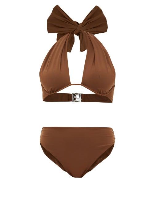 Matchesfashion.com Fendi - Halterneck High-rise Bikini - Womens - Dark Brown