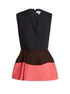 Matchesfashion.com Delpozo - Colour Block Peplum Cotton Top - Womens - Pink Navy