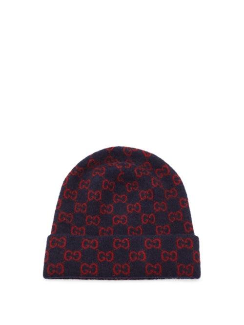 Matchesfashion.com Gucci - Gg Logo-jacquard Wool Beanie Hat - Mens - Navy
