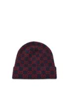 Matchesfashion.com Gucci - Gg Logo-jacquard Wool Beanie Hat - Mens - Navy