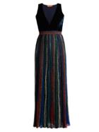 Matchesfashion.com Missoni - V Neck Velvet Striped Lurex Maxi Dress - Womens - Black Multi