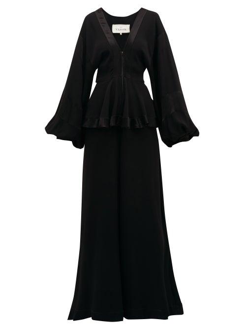Matchesfashion.com William Vintage - Jean Varon 1970 Crepe Wide Leg Jumpsuit - Womens - Black