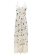 Matchesfashion.com Paco Rabanne - Lace-trim Floral-print Satin Slip Dress - Womens - White Print