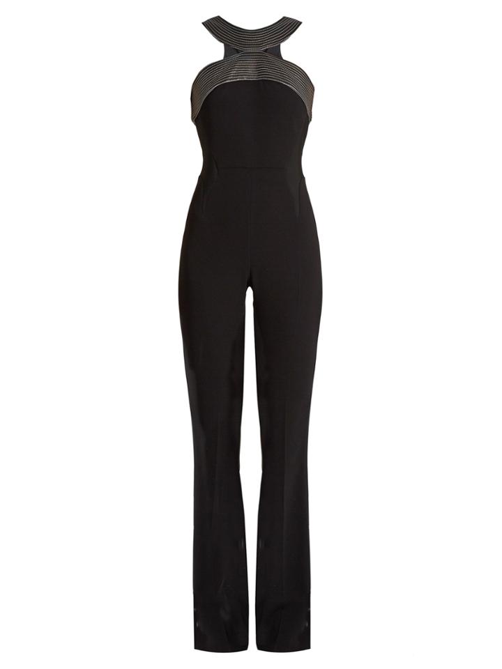Mugler Leather-panelled Crepe Jumpsuit