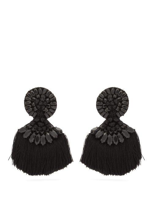 Matchesfashion.com Etro - Crystal Embellished Fringed Clip On Earrings - Womens - Black