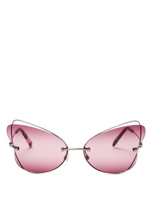 Matchesfashion.com Valentino - Butterfly Rimless Metal Sunglasses - Womens - Gold