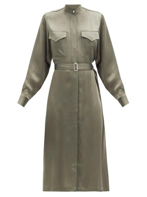 Matchesfashion.com Officine Gnrale - Bonnie Belted Satin Dress - Womens - Khaki