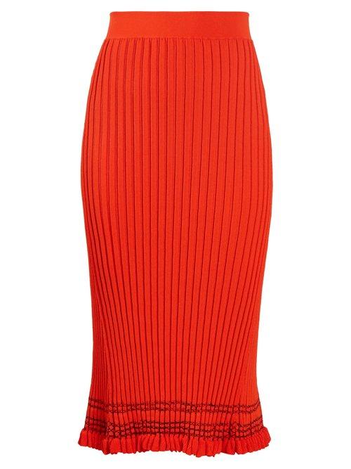 Matchesfashion.com Altuzarra - Gwendolyn Ribbed Knit Midi Skirt - Womens - Orange