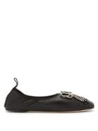Matchesfashion.com Loewe - Square Toe Crystal Bow Leather Flats - Womens - Black