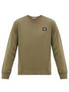 Matchesfashion.com Stone Island - Logo Patch Long Sleeved Cotton T Shirt - Mens - Dark Green