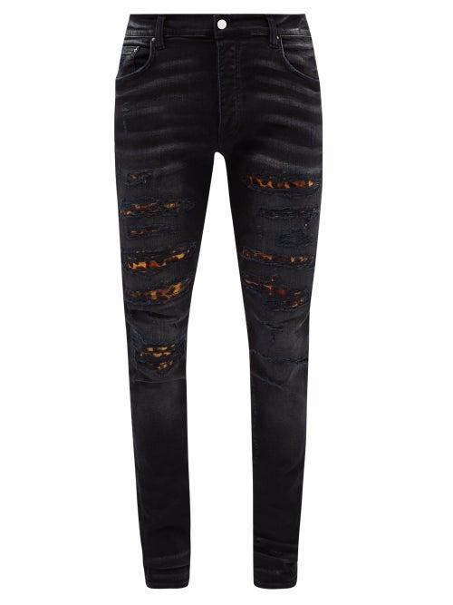Amiri - Thrasher Leopard-print Distressed Skinny-leg Jeans - Mens - Black Multi