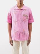 By Walid - James 1920s Embroidered Linen Shirt - Mens - Light Pink