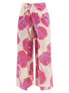 Matchesfashion.com Diane Von Furstenberg - Kimono Leaf Print Cotton Blend Culottes - Womens - Pink Multi