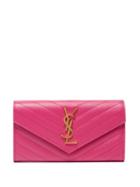 Saint Laurent - Ysl-plaque Quilted-leather Wallet - Womens - Fuchsia
