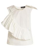 Anna October Crew-neck Ruffle-trimmed Sleeveless Cotton Top