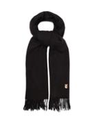 Matchesfashion.com Maison Kitsun - Fox Head-appliqu Fringed Wool Scarf - Mens - Black