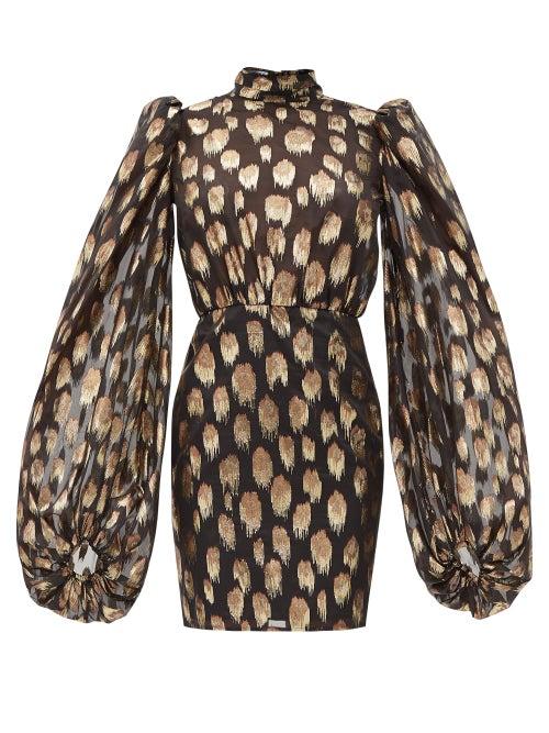 Matchesfashion.com The Attico - Balloon-sleeve Lam Mini Dress - Womens - Black Gold