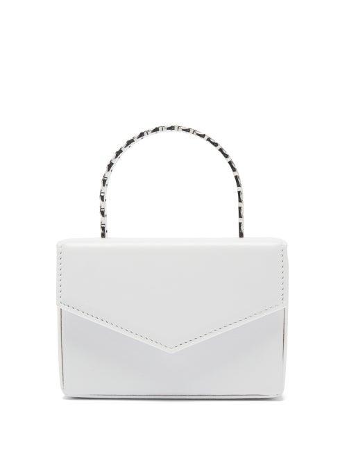 Ladies Bags Amina Muaddi - Superamini Pernille Crystal-handle Leather Box Bag - Womens - White Multi