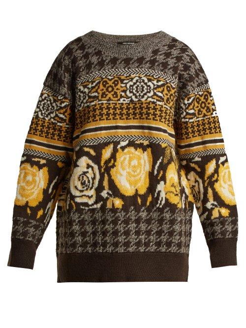 Matchesfashion.com Junya Watanabe - Jacquard Knit Wool Blend Sweater - Womens - Brown Multi