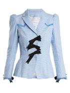 Matchesfashion.com Andrew Gn - Striped Bow Embellished Cotton Jacket - Womens - Blue White