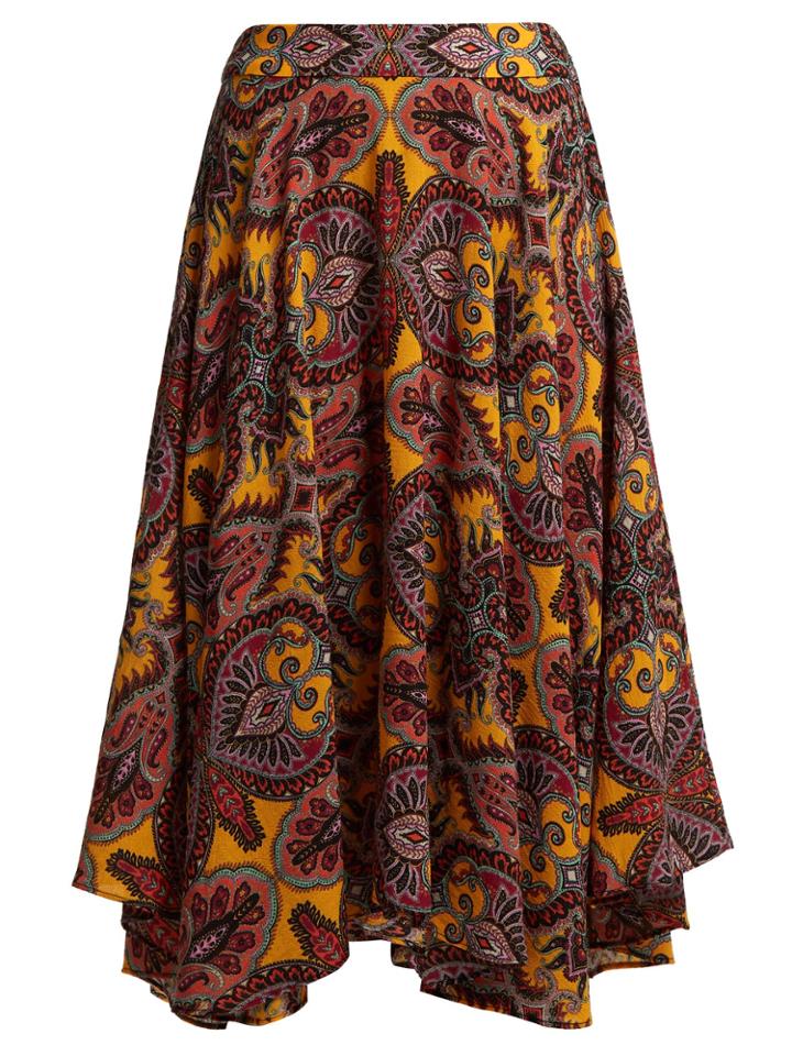 Etro Gypsum Paisley-print Wool-blend Skirt