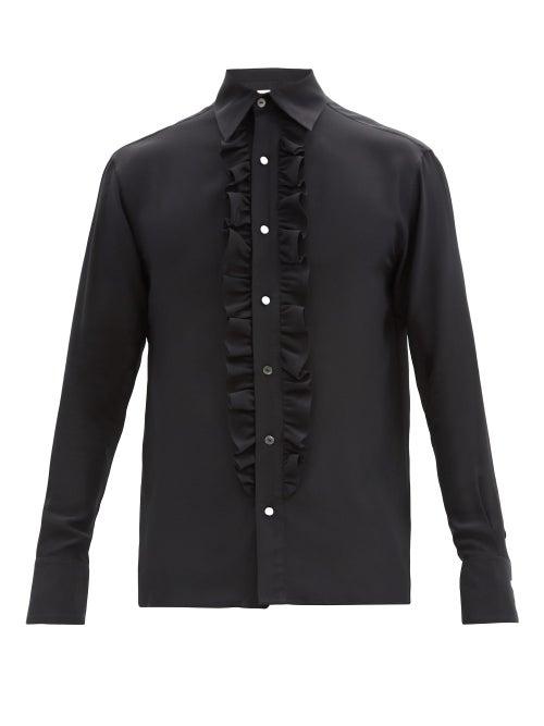 Matchesfashion.com 73 London - Ruffled Silk-crepe De Chine Shirt - Mens - Black