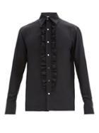 Matchesfashion.com 73 London - Ruffled Silk-crepe De Chine Shirt - Mens - Black