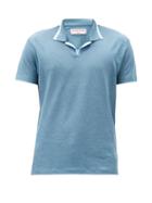 Matchesfashion.com Orlebar Brown - Felix Open-collar Linen-piqu Polo Shirt - Mens - Blue
