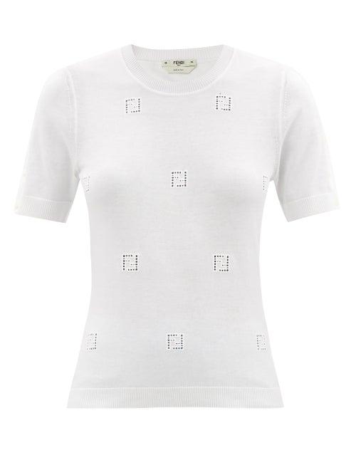 Ladies Rtw Fendi - Ff-logo Embroidered Cotton Top - Womens - White