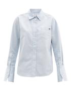 Matchesfashion.com Frame - Rounded-hem Brushed-cotton Shirt - Womens - Light Blue