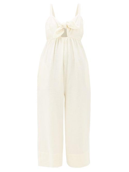 Matchesfashion.com Loup Charmant - Triton Tie-front Crinkle-cotton Jumpsuit - Womens - Cream