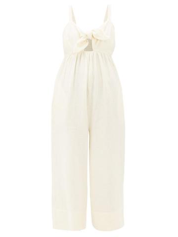 Matchesfashion.com Loup Charmant - Triton Tie-front Crinkle-cotton Jumpsuit - Womens - Cream