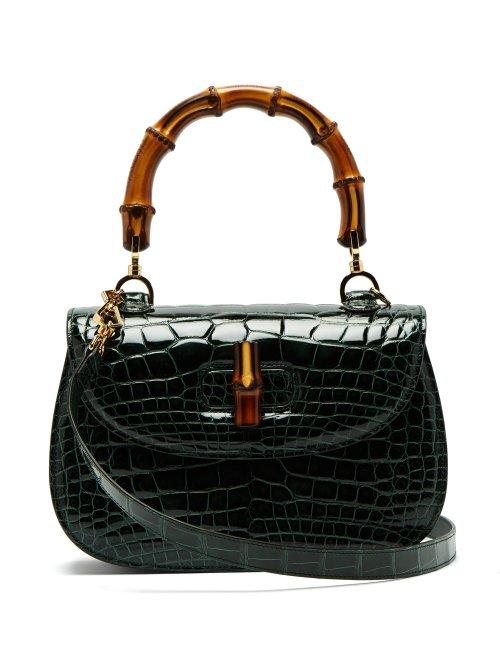 Matchesfashion.com Gucci - Bamboo Handle Crocodile Leather Bag - Womens - Green