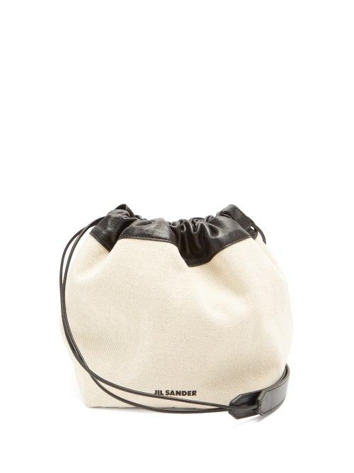 Matchesfashion.com Jil Sander - Drawstring Leather-trimmed Canvas Shoulder Bag - Womens - White Multi