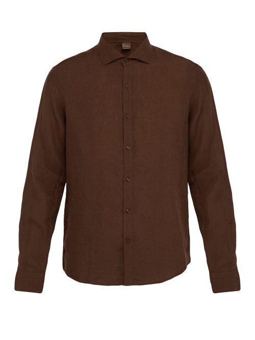 Matchesfashion.com Once Milano - Crushed Linen Shirt - Mens - Brown