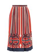 Gucci - Gg-print Box-pleated Silk-twill Midi Skirt - Womens - Red Multi