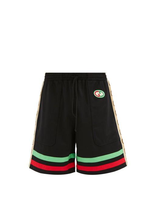 Matchesfashion.com Gucci - Gg-patch Web Stripe Jersey Shorts - Mens - Black Multi