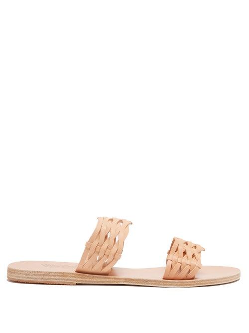 Ancient Greek Sandals - Melia Woven-leather Slides - Womens - Light Brown