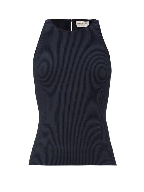 Matchesfashion.com Alexander Mcqueen - Round-neck Ottoman Tank Top - Womens - Navy