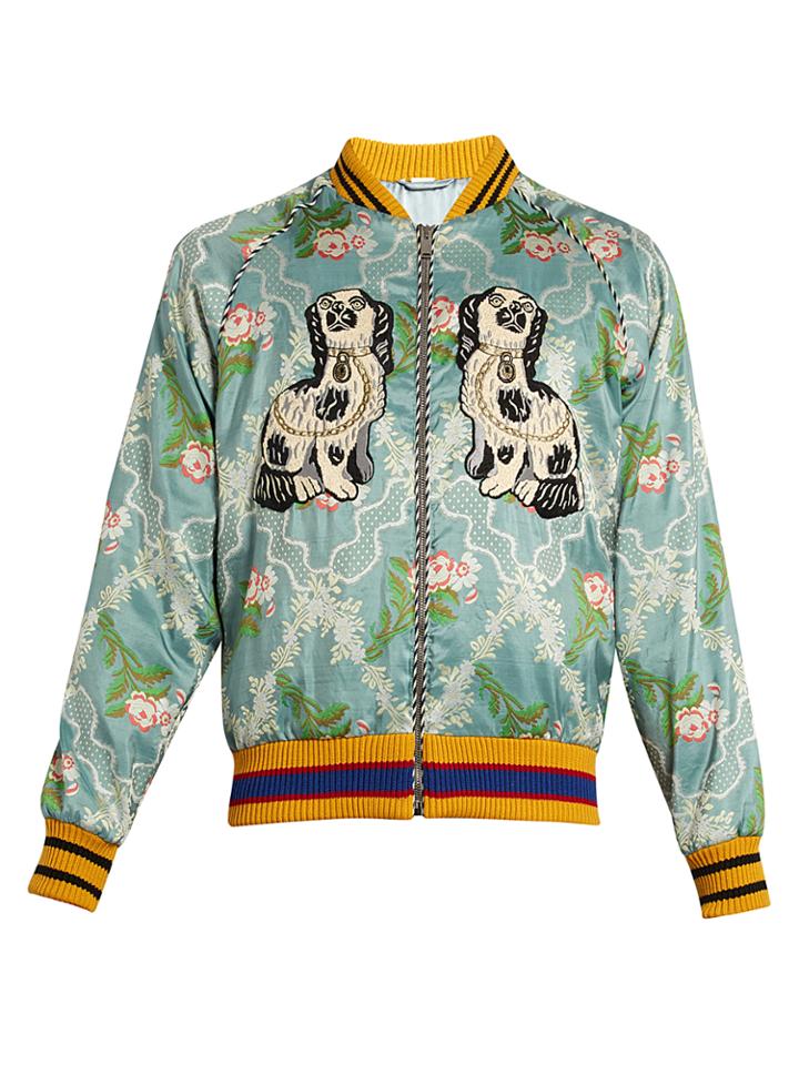 Gucci Spaniel And Bee Appliqu Jacquard Bomber Jacket