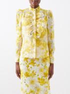 Zimmermann - Wonderland Scalloped Linen-blend Blouse - Womens - Yellow Multi