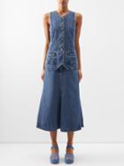 Chlo - Waistcoat-panel Fluted Denim Dress - Womens - Blue