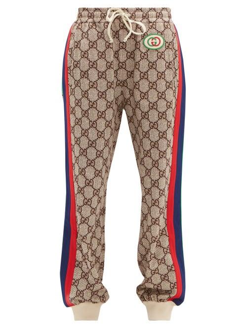 Matchesfashion.com Gucci - Gg Print Web Stripe Track Pants - Womens - Brown Multi