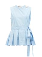 Matchesfashion.com Marni - Pleated Cotton Wrap Top - Womens - Blue