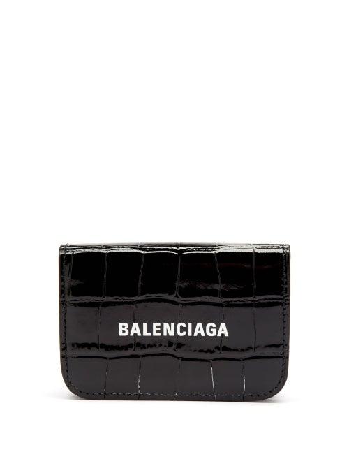 Balenciaga - Cash Logo-print Crocodile-effect Leather Wallet - Womens - Black