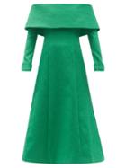 Matchesfashion.com Emilia Wickstead - Carole Off-the-shoulder Cloqu Midi Dress - Womens - Green
