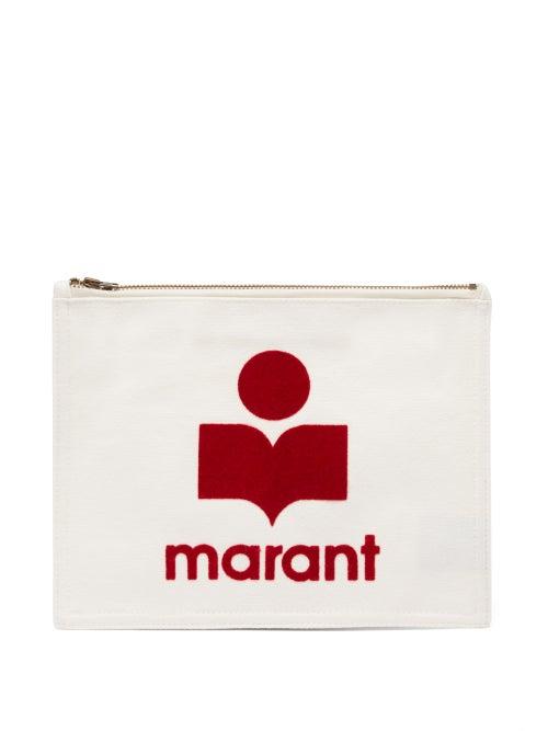 Isabel Marant - Nettia Logo-flocked Canvas Pouch - Womens - White Multi