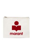 Isabel Marant - Nettia Logo-flocked Canvas Pouch - Womens - White Multi