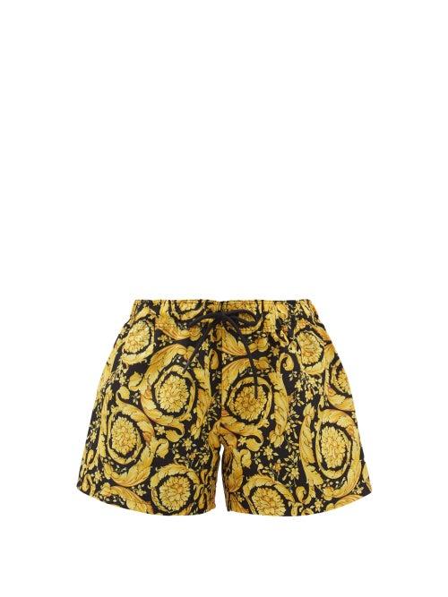 Ladies Beachwear Versace - Baroque-print Drawstring Swim Shorts - Womens - Yellow Multi
