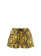Ladies Beachwear Versace - Baroque-print Drawstring Swim Shorts - Womens - Yellow Multi